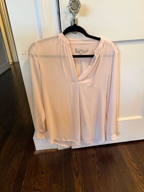 LOFT Pale Blush V-Neck Long Sleeve Blouse